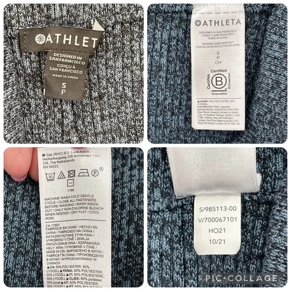 Athleta Reverie Sweater‎ Pant Blue Wicking Breathable Wide Leg Women Small Warm